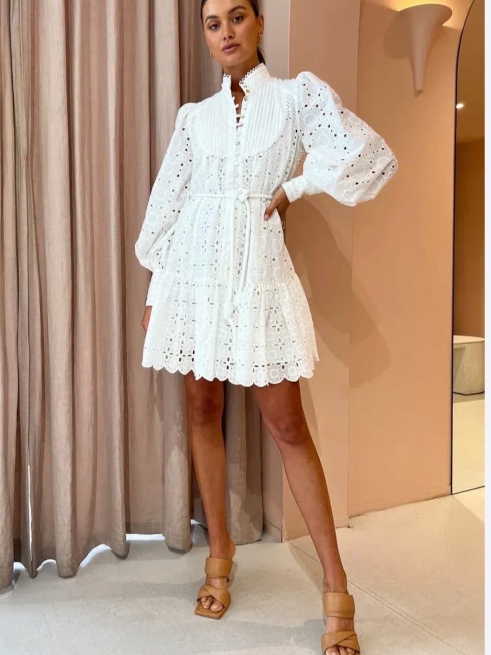 Alemais White Eyelet Tiered Mini Dress